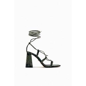 NWT Zara High Block Heels Snakeskin Wrap‎ Around Sandals Women's 10